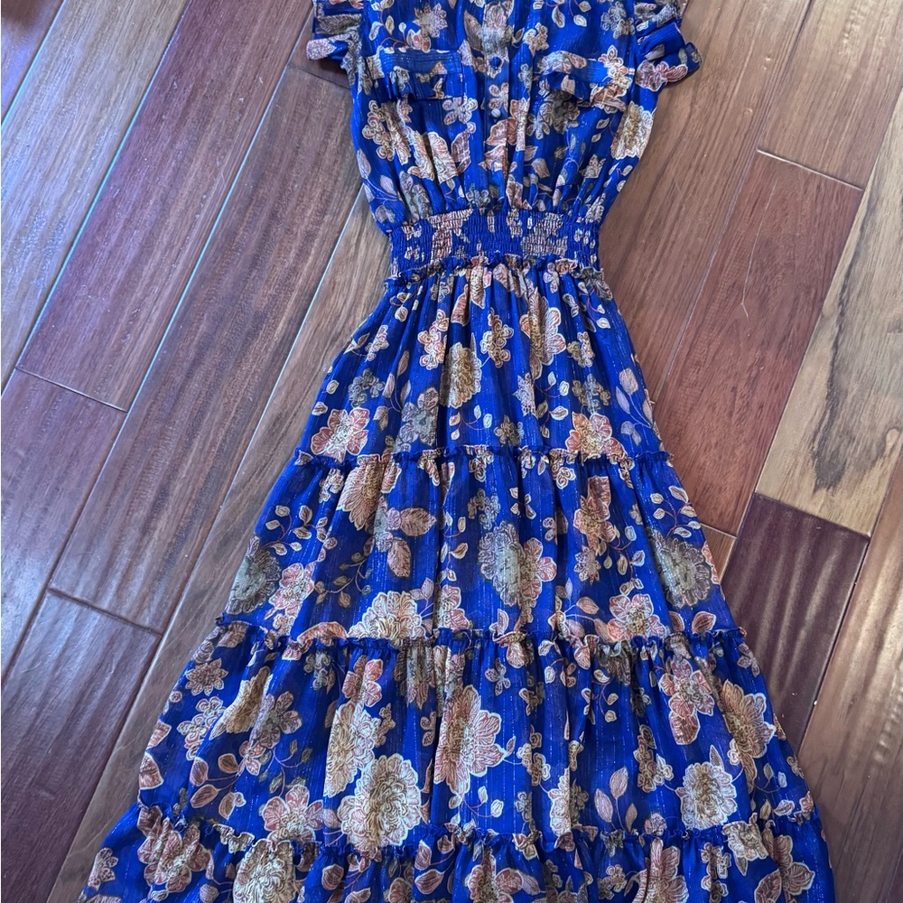 Misa Los Angeles Blue and Beige Floral Maxi Dress